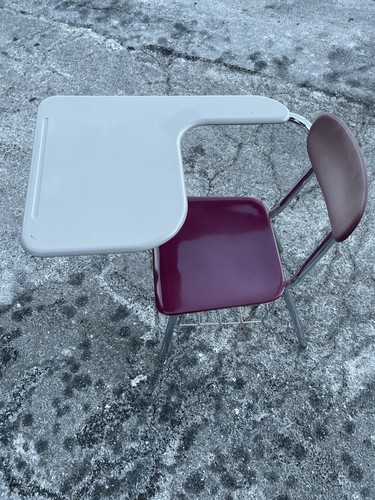 Burgundy and Gray Student Desk with Chair, Metal Plastic, Classroom, Kids, Teens