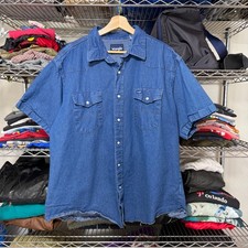 Wrangler Pearl Snap Shirt Mens XXL Blue Denim Western Short Sleeve Casual