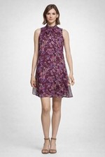 Calvin Klein Size 6 Floral Tie Neck Trapeze Dress A Line Chiffon Mini Shift NEW