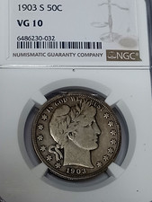 1903 S BARBER HALF DOLLAR, NGC VG 10 VERY NICE