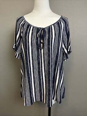 Anthropologie W5 (Discontinued) Striped Tie Front Ruffle Sleeve Top Size Large