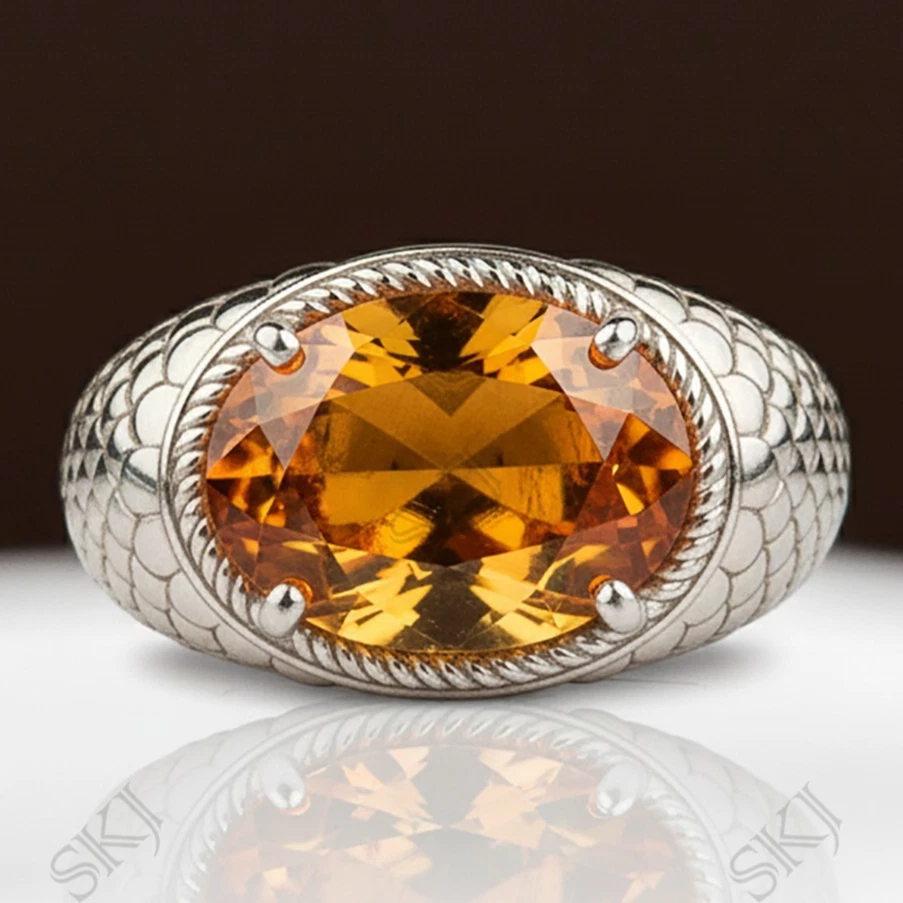 Citrine Sterling Silver Gemstone Art Deco (1915-1935) Era Ring