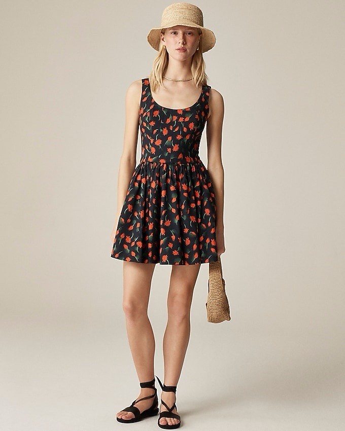 NWT J Crew Fit-and-flare Mini Dress in Painted Daisy Print Black Size 00