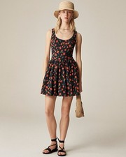 NWT J Crew Fit-and-flare Mini Dress in Painted Daisy Print Black Size 00