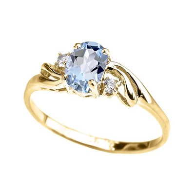 Gold Aquamarin ovaler Solitär Vorschlag Ring (erhältlich in Gelb/Rose/Weiß)