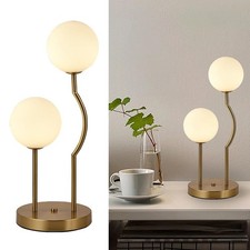 Mid Century Gold Globe Table Lamp 2-Light Orb Modern Beside Desk Table Light ...