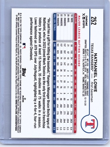 2024 Topps Chrome #252 Nathaniel Lowe X-Fractors - Foto 2 di 2