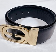 GUCCI buckle belt interlocking G Gold hardware Made in Italy Men's Black Leather