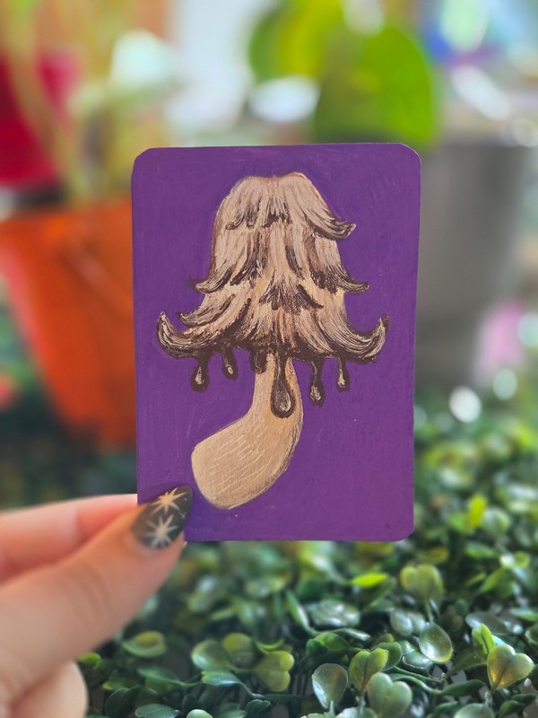 ACEO Original Whimsical Mushroom Acrylic Painting 8/13 Signed by Ziggy Sands