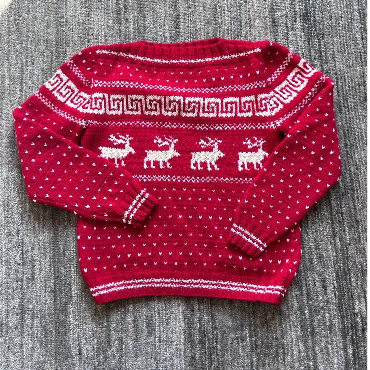 Handknit Wool Nordic Reindeer Sweater L