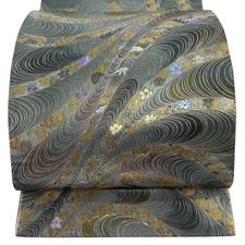 Japanese Silk Fukuro obi Grayish green Kan Haku Shochikubai Masterpiece 2073881