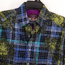 Robert Graham Shirt Men's Large Flip Cuff Colorful Plaid Paisley Button Up