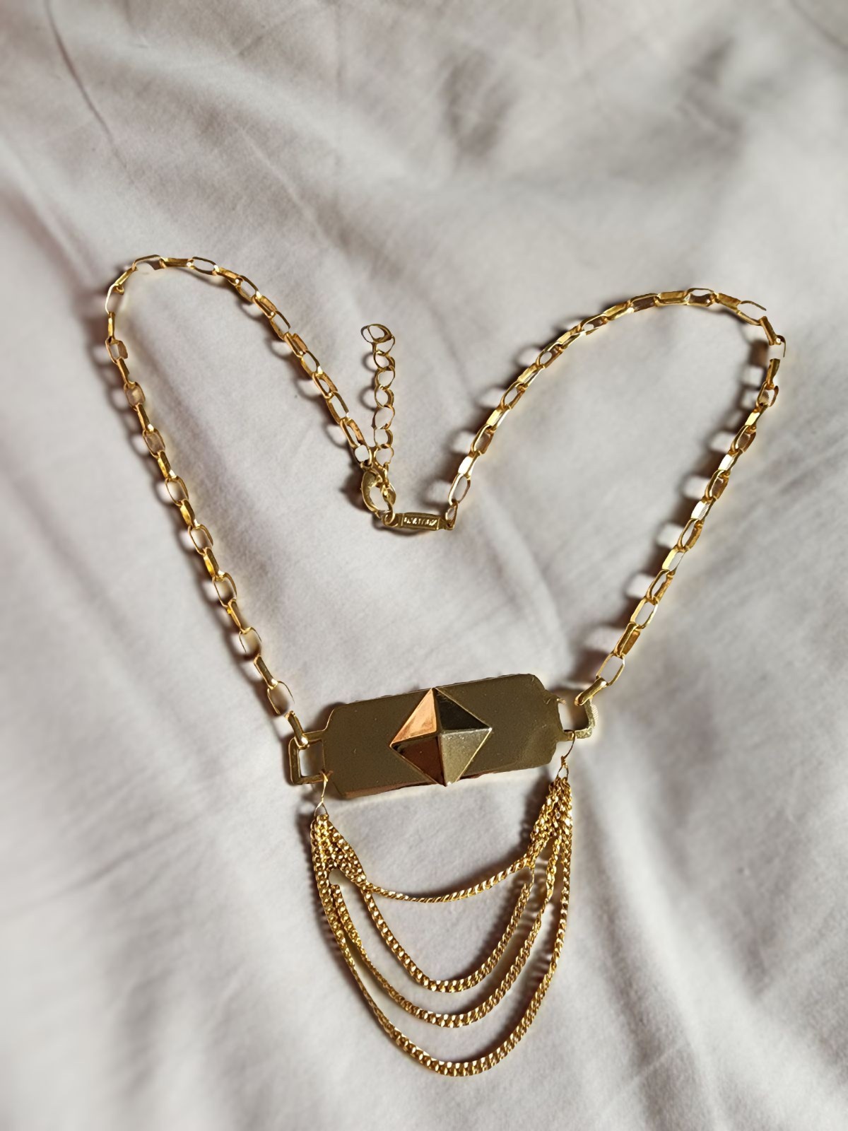 A.v. Max Gold Plated Necklace With Pyramid Center And 3 Layer Thin Chains