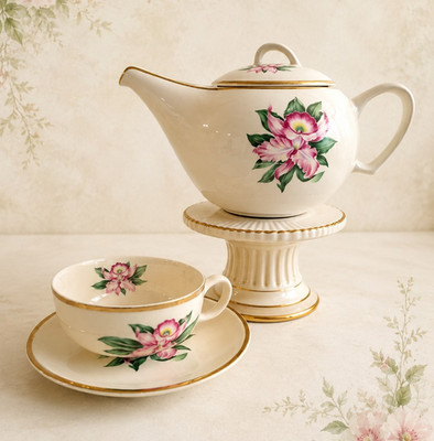 Royal Albert Modern Orchid Porcelain Tea Set Teapot Lid Cup Saucer 4oz 22K