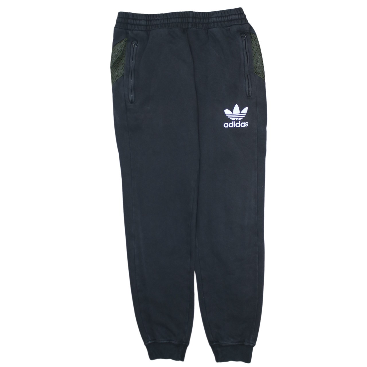 Adidas Mens Joggers Black Trefoil Logo Zip Pockets Elastic Cuffed Sweat M