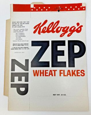 Vintage 1963 Kellogg's Cereal Box Zep Wheat Flakes Unused Flat 10 Oz Factory Cut