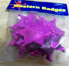 PLASTIC DEPUTY SHERIFF BADGE LOT of 12 BADGES BRIGHT PINK/PURPLE- Party Favors
