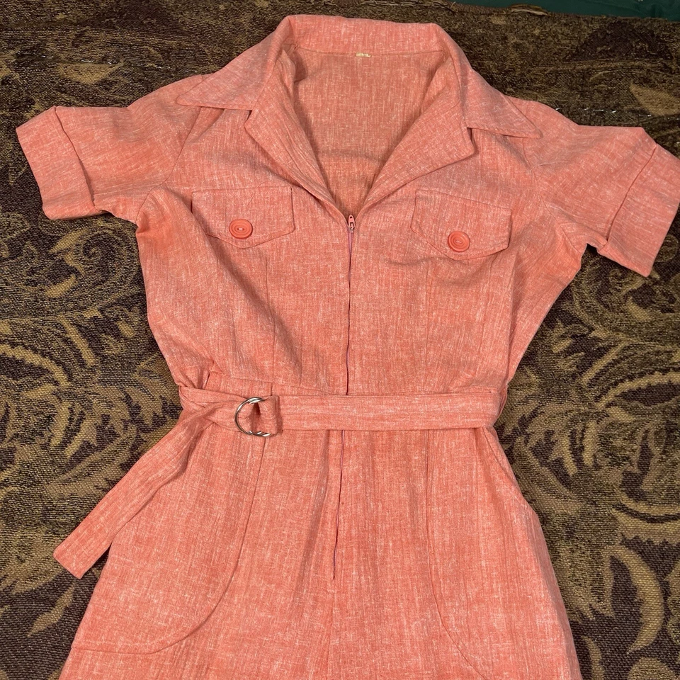 Mono Vintage Años 60 Sears Rosa Coral Pierna Ancha Talla 11 Junior Disco Foto 2 de 4