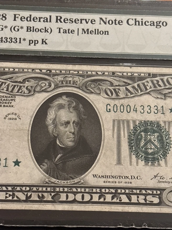 1928 $20 Star ⭐️ FRN Chicago (G*Block) STAR Fr. 2050-G* PMG 40 Tate/Mellon - Image 4 of 4