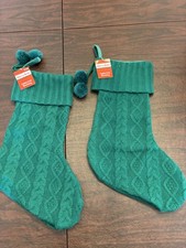 NWT 2 Pack Merry Brite 21 Inch Green Cable Knit Stockings Large / XL Stretch