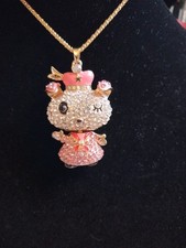 Betsey Johnson Little Puppy Necklace Swivel Body Pink Crystal Sailor Dress Cute