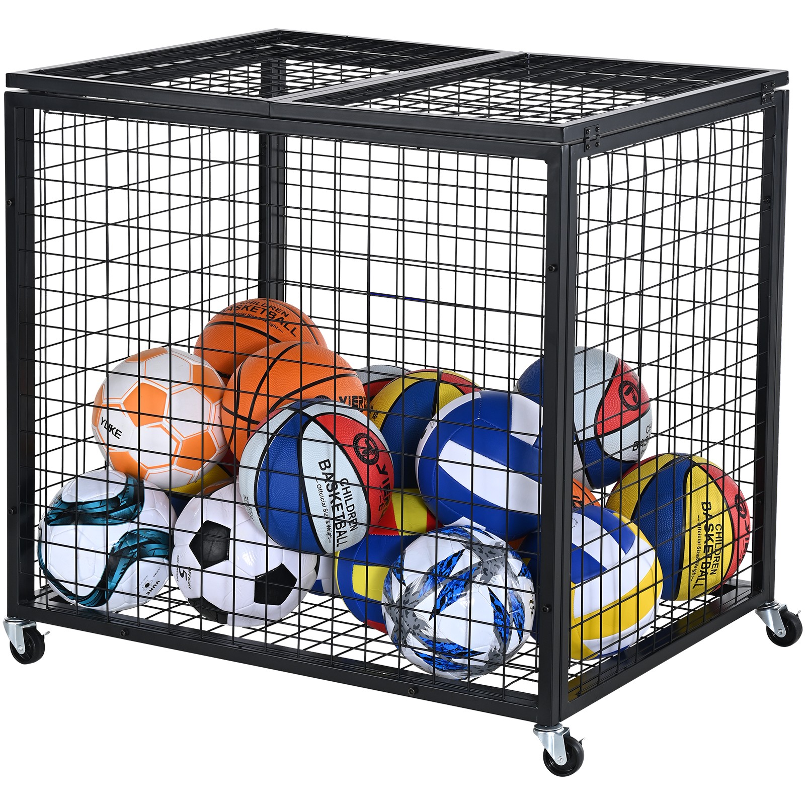 Vevor Rolling Sports Ball Storage Cart Garages Sports Equipment Organizer Steel