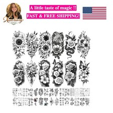 92 Sheets Flower Temporary Tattoos For Women Arm Neck  Sunflower Serpent Peony...