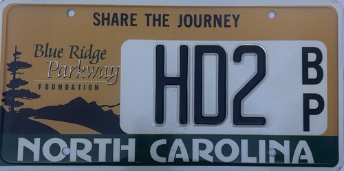 North Carolina License Plate Blue Ridge Parkway Foundation HD2BP Collectible