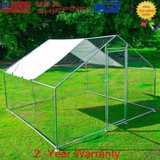 10x10ft Outdoor Large Run Hen House Walk-in Chicken Coop Steel Farm Poultry Cage