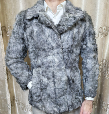vintage Luxury genuine soft Lamb Goat silver gray classic jacket XS 34 5