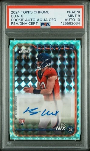 2024 Topps Chrome - Rookie Autographs Bo Nix #RA-BNI Aqua Geometric Refractor...