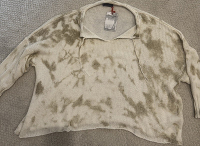 Wooden Ships Women s White Khaki Marble Knit Pullover Sweater Cotton M/L