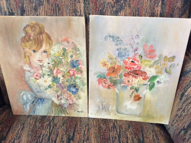 Two 8x10 Original Beautiful Floral Acrylic Paintings on Canvas Board