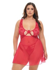 Plus Size Babydoll Dress Plus Size Red Tiana Lace Babydoll wSide Slits Strap