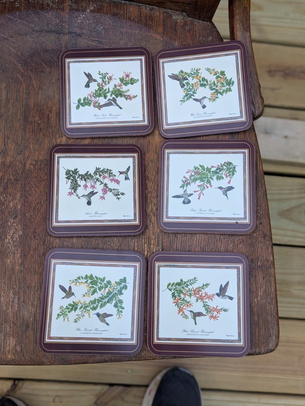 Vintage Set 6 Pimpernel Hummingbirds Flowers  Coasters Made in England