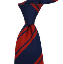 198 NWOT HOLLIDAY BROWN Blue Red Rep Stripes Silk Neck Tie England 4.0W