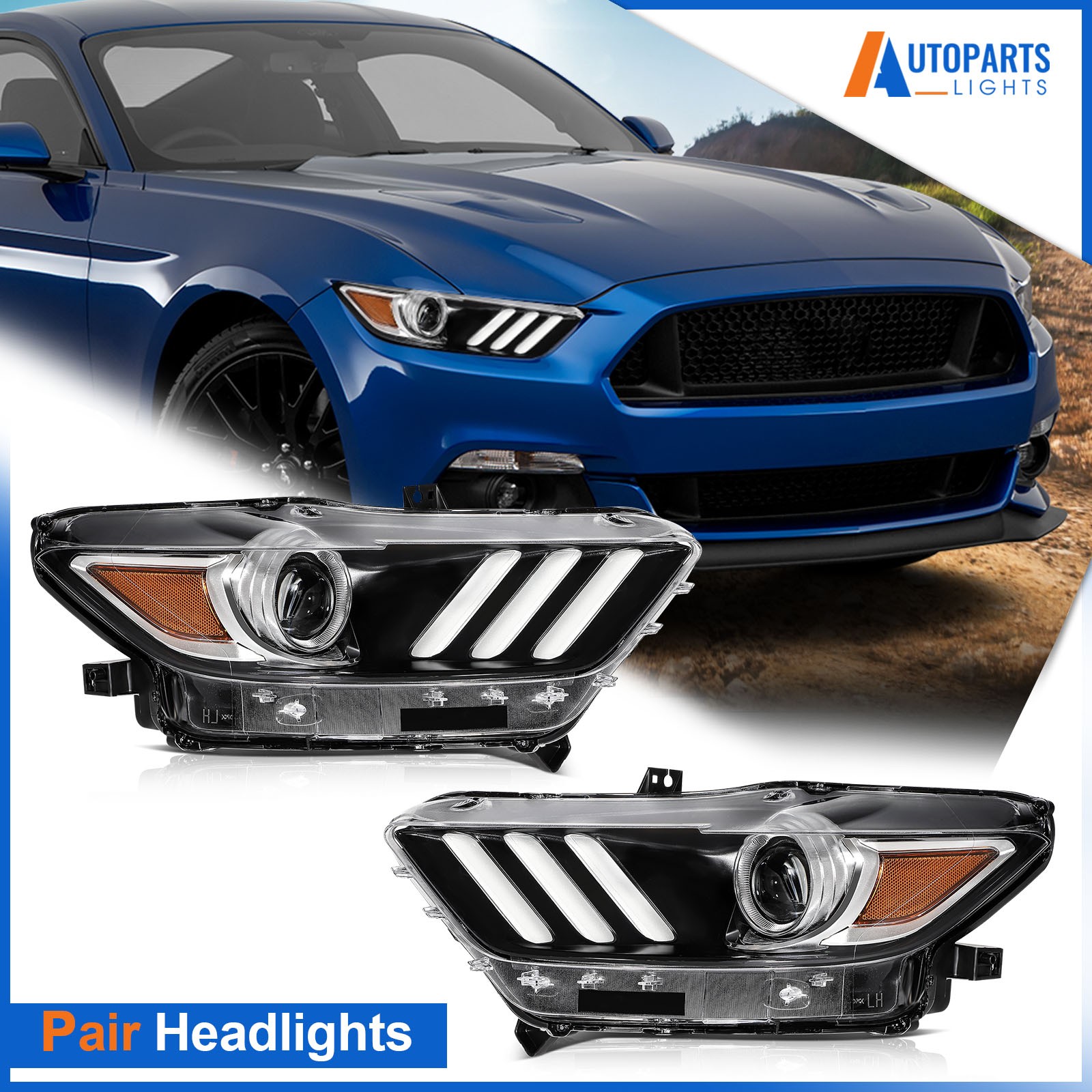 PAIR/SET HID Xenon Projector Headlights W/ LED DRL For Ford Mustang 2015-2022
