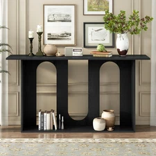 Modern Curved Ash Veneer Console Table (Shelf, Entryway/Hallway/Living Room)