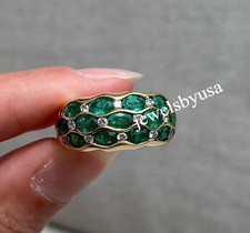 Women's Engagement Ring Lab Created Green Emerald In Real 925 Sterling Silver