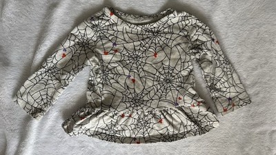 Carters Girls' Long Sleeve Gray Halloween Spiderwebs Graphic Tee Dress Size 12 M