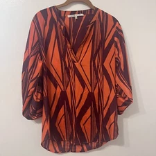 COLLECTIVE CONCEPTS Women Blouse Coral Print Roll Tab Sleeve Size Medium
