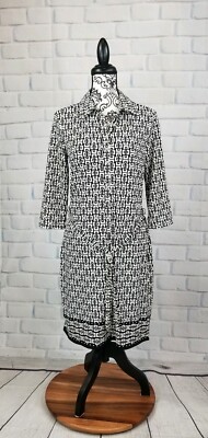 Max Studio womens size m geometric print 1/2 button down stretch knit tie waist 