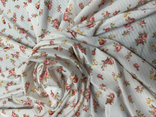 4 METRES GOOD QUALITY FLORAL PRINT JACQUARD SINGLE JERSEY STRETCH DRESS FABRIC