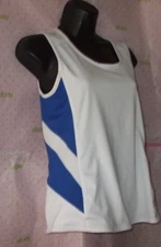 $68 DUC ACTIVE Tank SIZE 34" BUST small blue white dri fit top UNDER ARM STAIN