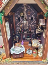 Witch's Cottage with Garden Path - Dollhouse Miniature with Furniture & Lights
