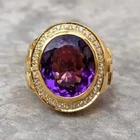 4Ct Oval Cut Lab Created Amethyst 14K Yellow Gold Plated Men's Wedding Ring