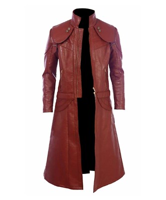 Mens Vintage Devil May Cry 5 Dante DMC Cosplay Leather Long Jacket Red Coat