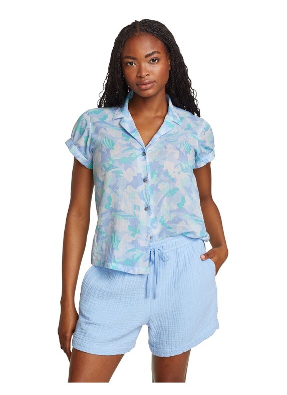 Eddie Bauer Women's Packable Camp Shirt Short SleeveAzure SmallNWT