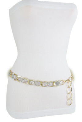 Women Gold Metal Chain Link Elegant Look Belt Silver Beads Hip High Waist M L XL