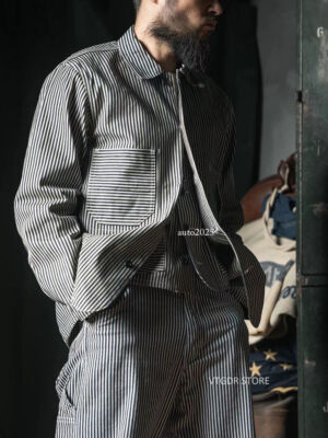 Rugged Bronson Hickory Stripe Railroad Jacket Vintage Style Rugged Bronson Hickory Stripe Railroad Jacket Vintage Style